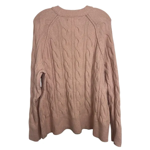 Aerie Dusty Pink unReal Cable Knit Crew Sweater S Cozy Oversized - Image 3