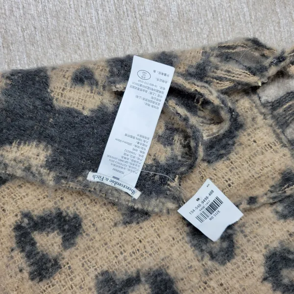 Abercrombie & Fitch Leopard Fringe Scarf Wide Black Tan Two Toned Animal Print - Image 3
