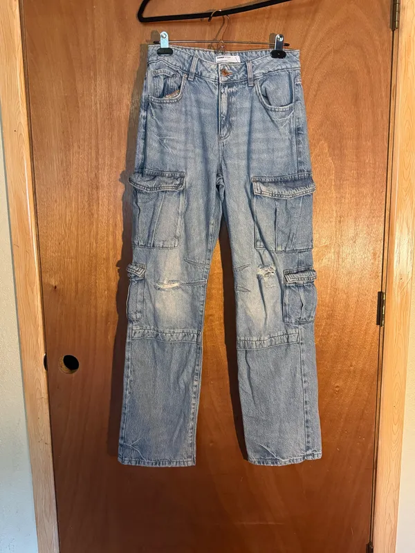 Garage Denim Slouchy Cargo Jeans Size 1/25 Light Wash Baggy Distressed Y2K - Image 3