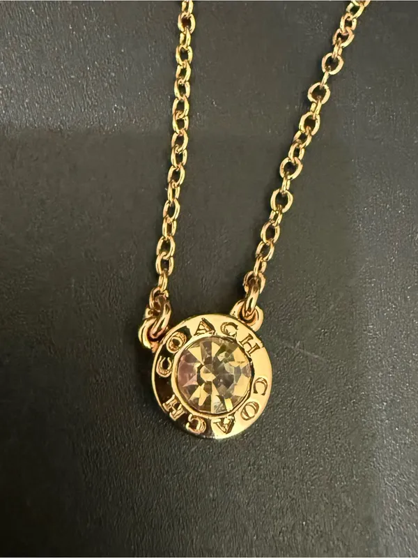 COACH Rose-Gold Open Circle Crystal Pendant Necklace - Image 2