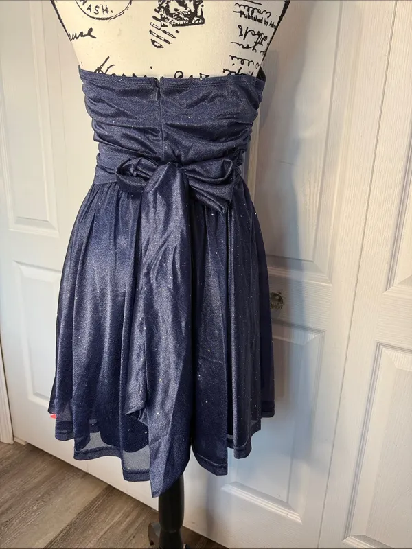 CIDER Strapless Navy Sparkle A-Line Dress - Image 9