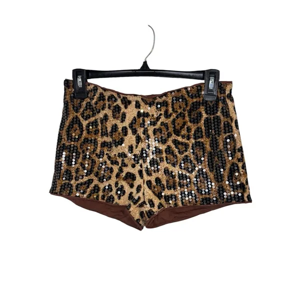 SHEIN Tall Low Rise Leopard Print Sequin Shorts Size Small - Image 2