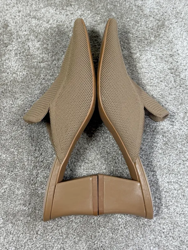 Cosy Island Women’s Knit Block Heels Shoes Mules Pointed Toe in Apricoat Cream 9 - Image 6
