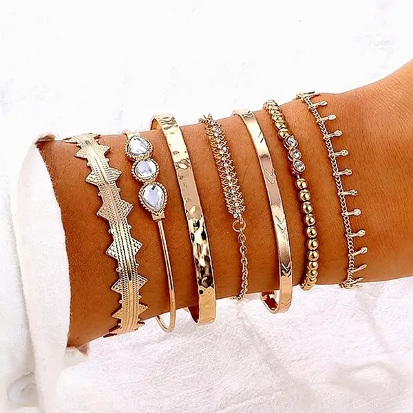 NEW Solid Gold‎ Plated 7 pc Boho Stacking Bracelet Set - Image 6