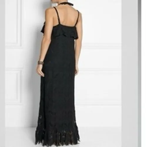 Melissa Odabash Black Lace Maxi Dress Cover Up Crochet Sleeveless‎ L Resortwear - Image 2