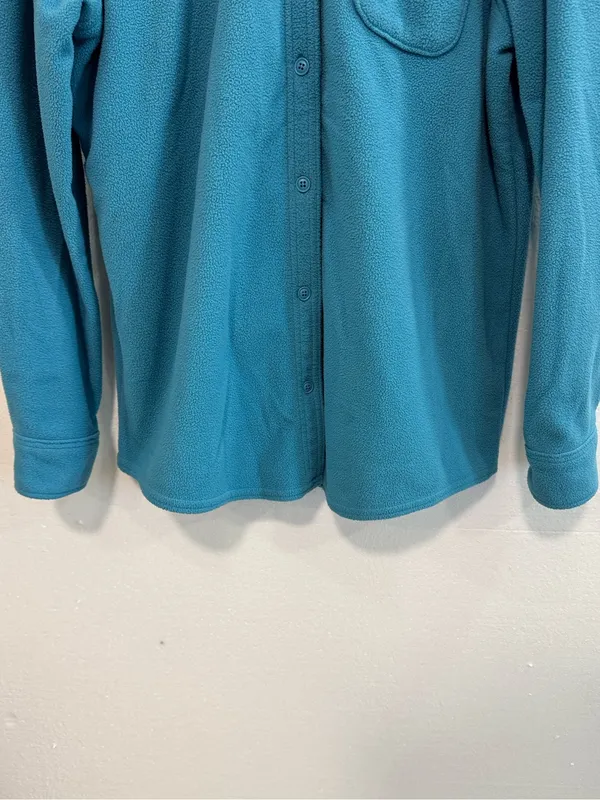 L.L. Bean Women L Large Fleece Button Front Shirt Jacket Blue Pocket Shacket - Image 6