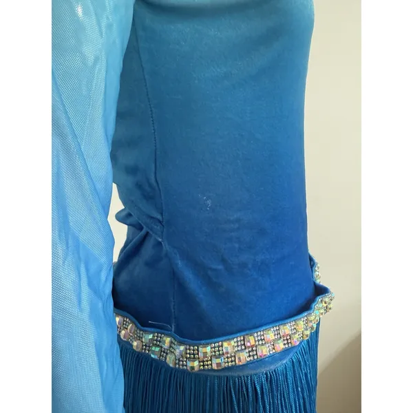 Weissman Blue Ombre Jazz Latin Dance Costume Fringe Sequin Belt Size MA - Image 8