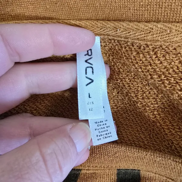 RVCA Pullover Sweatshirt Large Mustard Yellow Cropped Graphic Logo Boxy Fit - Image 6