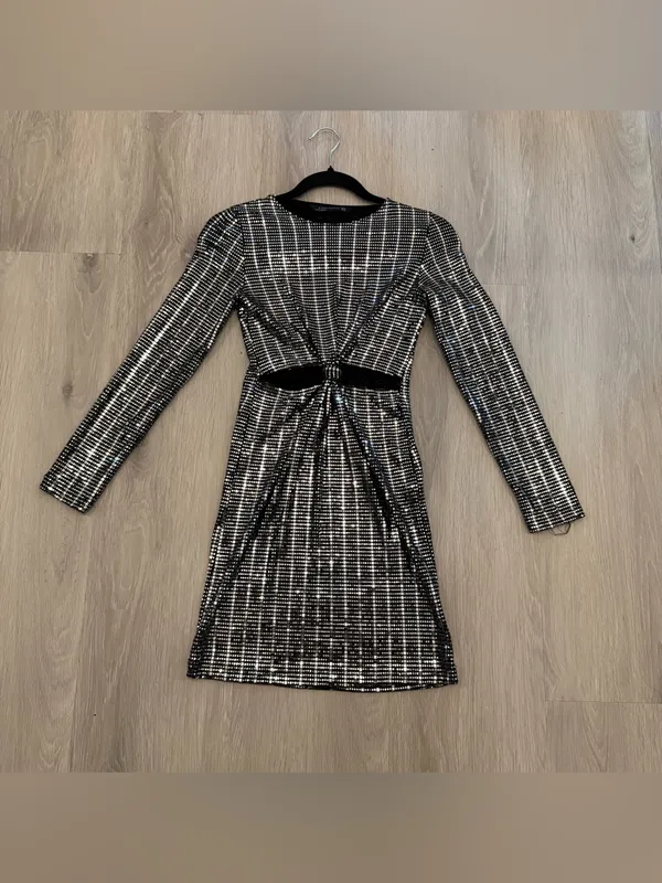 Zara Sequin cutout Knott front Mini dress - Image 2
