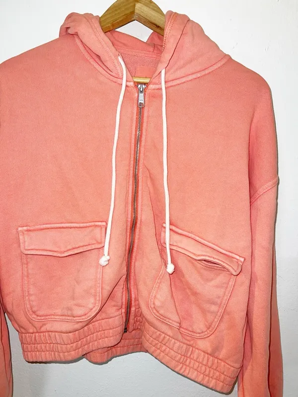 Aerie sun washed coral full zip up elastic waist hoodie with pockets - Image 2