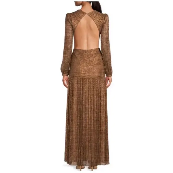 Gianni Bini Hazel‎ Metallic Chiffon Bronze Cutout Maxi Dress Size 2 NWT - Image 10