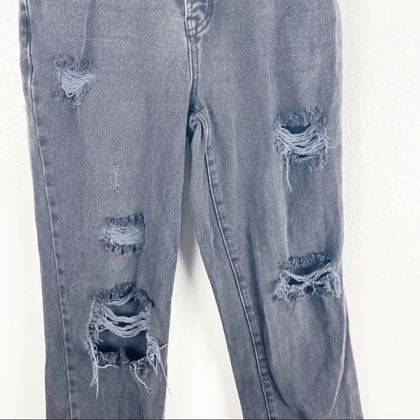 PACSUN Black Wash High Rise Straight Ripped Distressed Frayed Hem Jeans Size 24 - Image 8