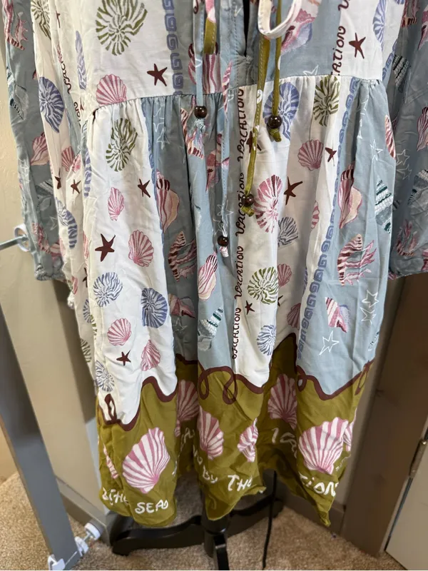 NWT‎ Label of Love Vacation by the Sea Shell Print Mini Dress Long Sleeve Tie Lg - Image 3