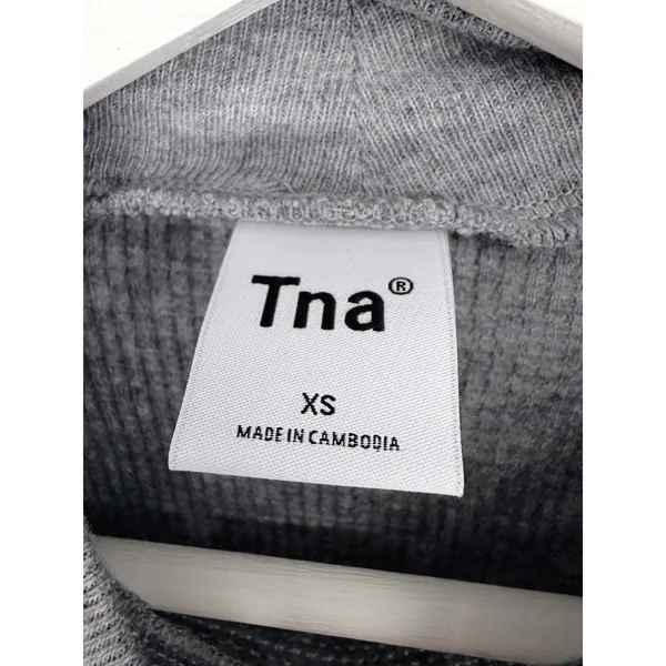 Tna Aritzia Thermal Crop Top XS Grey Excellent Mock Neck Long Sleeve Waffle - Image 4