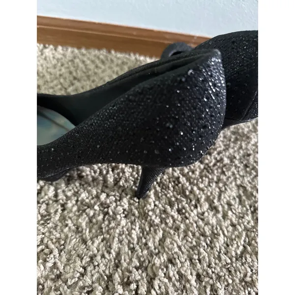 Silver Slipper Women's Black Rhinestone Round front 3"‎ heels size 8 - Image 11