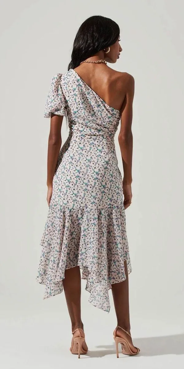 ASTR THE LABEL Santorini Floral One Shoulder Midi Dress - Image 4