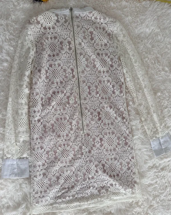 English Factory White Floral Lace Long Sleeve Mini Dress with Collar Size S - Image 7
