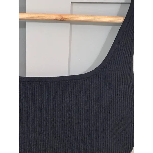 Babaton Ribbed Square Neck Crop Top Black Sleeveless Knit Tank Small - Image 3