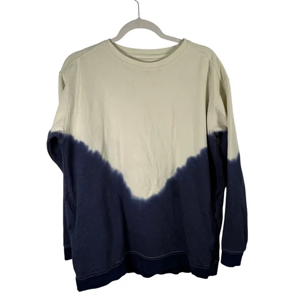 Natural Life Sweatshirt Cotton Blend Pullover Cream Navy Tie Dye READ Womens Med - Image 2
