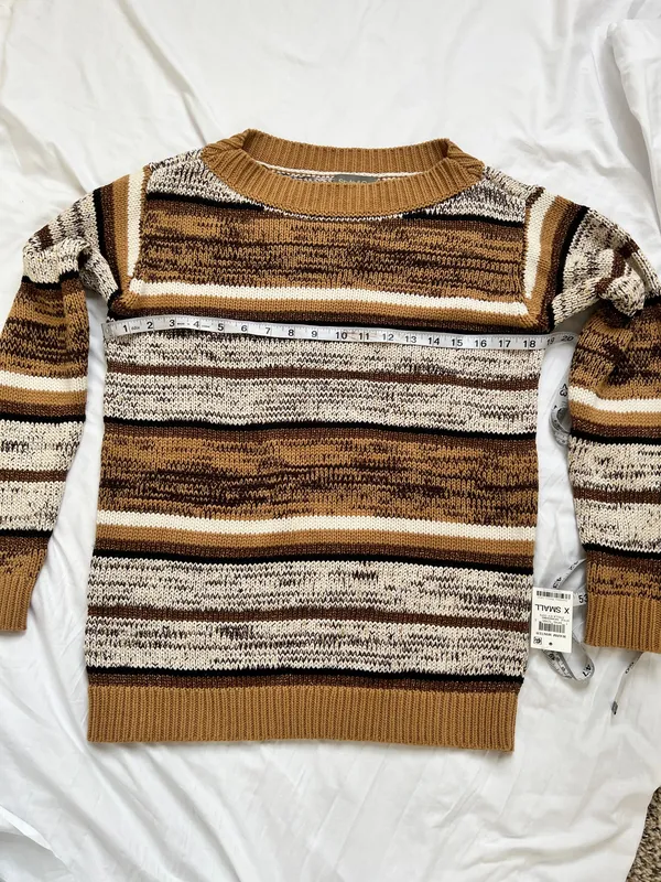 Style & Co. Striped Crewneck Sweater in Mustard, Brown & Cream size XS - Image 9