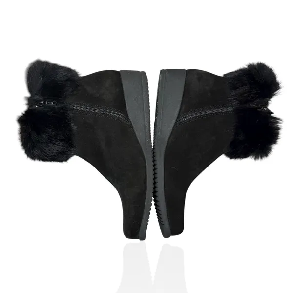 La Canadienne Black Suede Leather Real Fur Trim Wedge‎ Boots Size 6 $685 Canada - Image 6