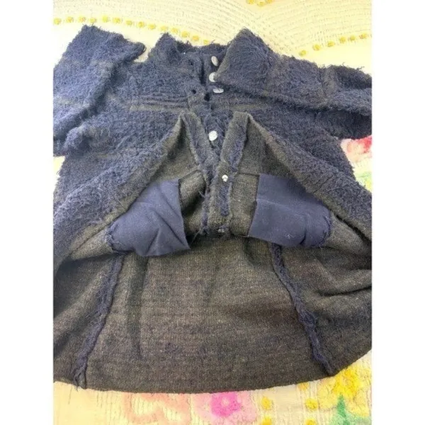 Free People Fuzzy Stripe‎ Button Front Cardigan Blue Olive Green Women's S - Image 9