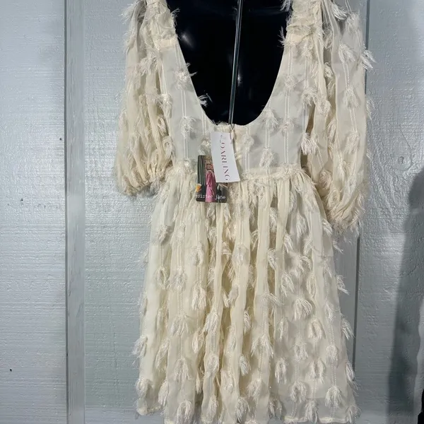 SISTER JANE Sparkle Faux Feather White Skater Mini Dress Size XS NWT - Image 10