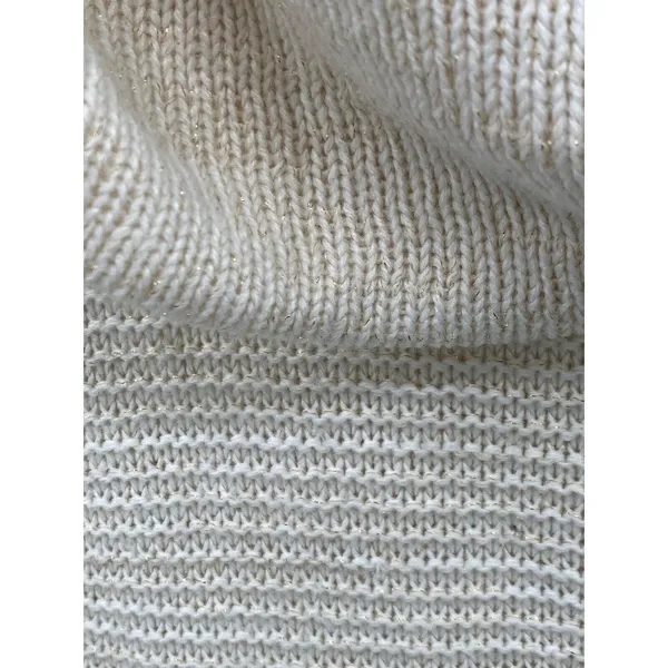 New‎ York & Company Open-Knit Shimmery Cowl Neck Sweater Large Cream Gold Top - Image 4