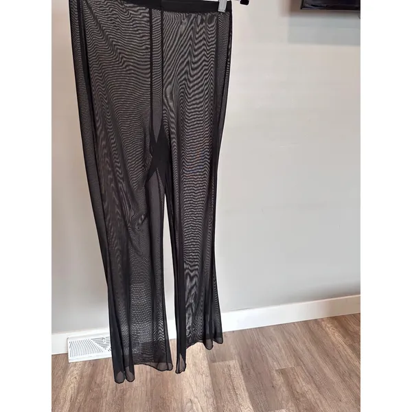 Womens Black Mesh Flared Bell Bottom Pants Sheer Cover Up Festival Size‎ M - Image 9