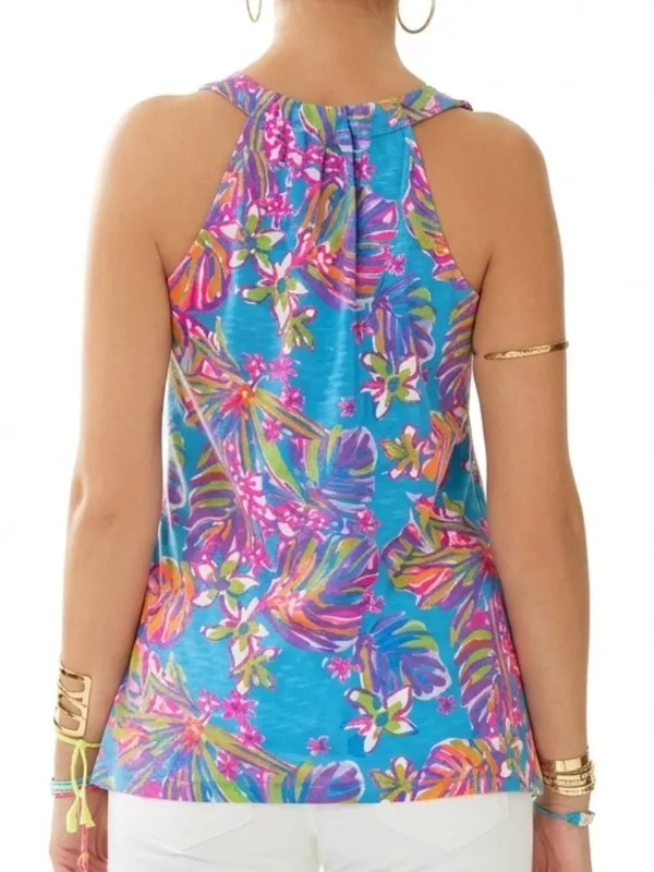 LILLY PULITZER Minka Trapeze Tank Top Sea Blue Summer Haze Pink Tropical Floral - Image 3