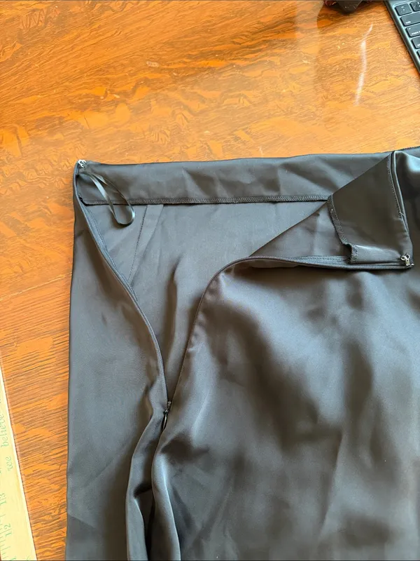 HALARA Black Satin Draped Midi Skirt faux wrap size 12 - Image 7