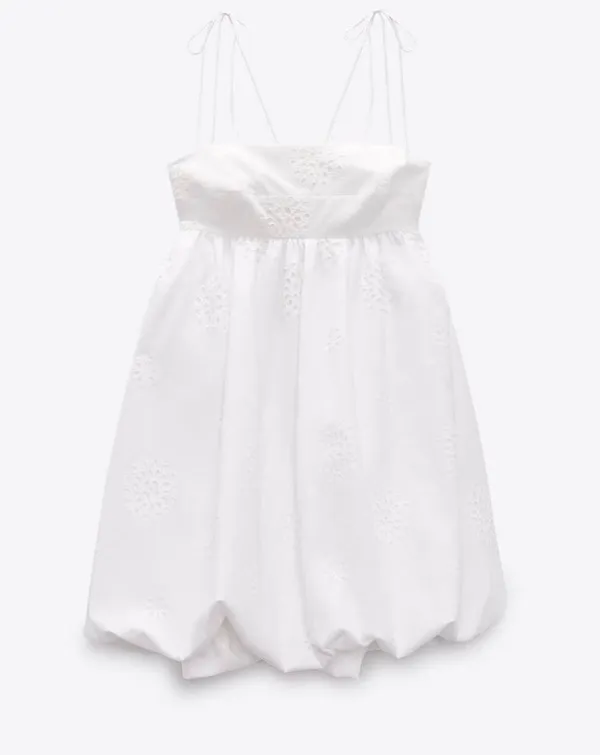 Zara dress mini crochet balloon embroidered white boho vacation casual summer - Image 9