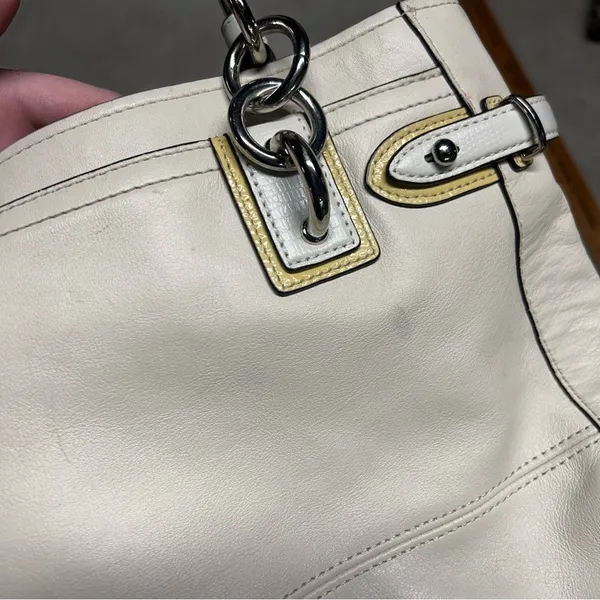 Vintage Coach Cream White Colette Leather Carryall Bag Purse No. J1020-16460 - Image 7