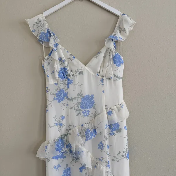 BP‎ Blue Floral Ruffle Maxi Dress Womens Small Chiffon Sleeveless Soft Fairy - Image 3