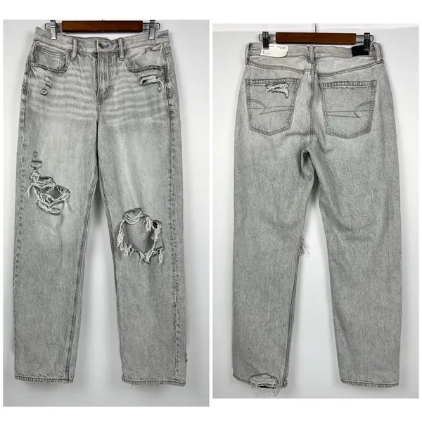 NEW American Eagle 8 Ripped '90s Straight High Waist Jean Gray Wash - Image 4