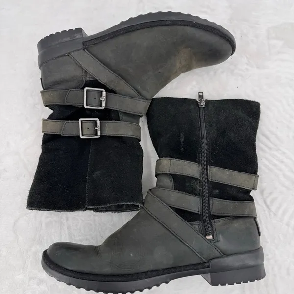 Ugg Lorna Black Boots Waterproof Genuine Leather Wool Lined 8.5” Shaft Size 8.5 - Image 8