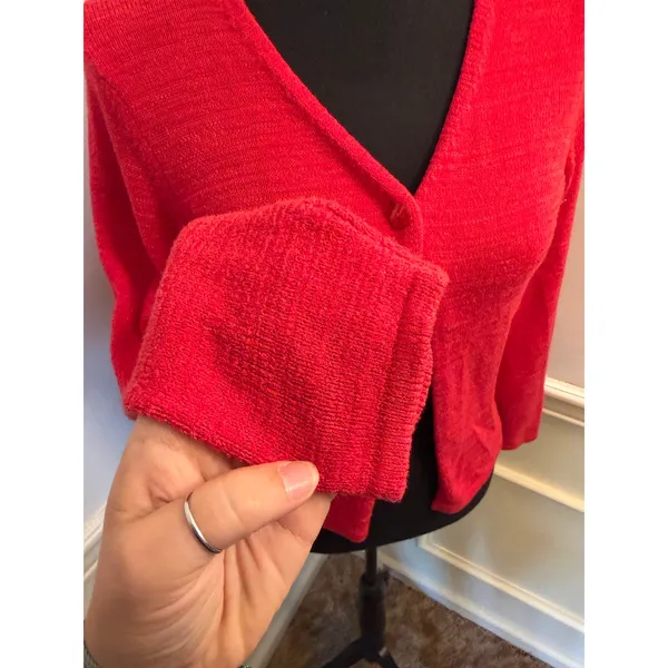 Vintage Talbots Italian Knit Cardigan Tomato Red Minimalist V-Neck Viscose Blend - Image 2