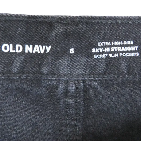 Old Navy Sky-Hi Extra High Rise Straight Leg Black Jeans Raw Hem Button Fly 6 - Image 5