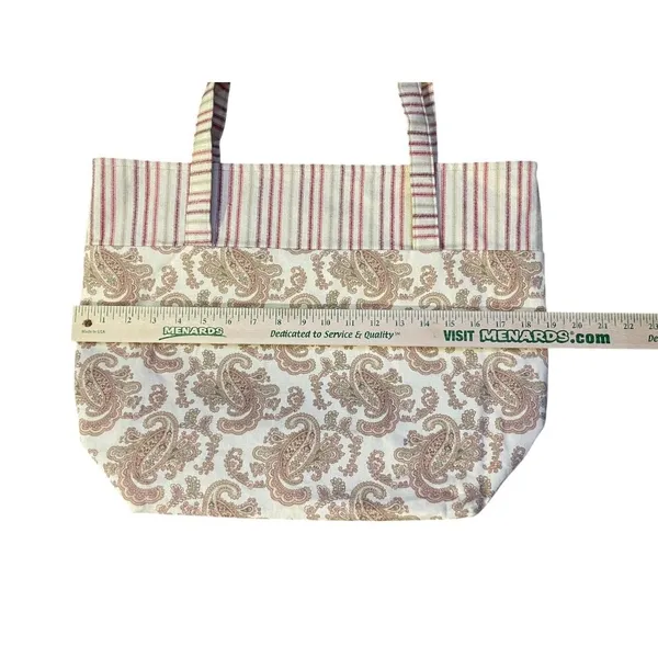 Fabric Tote Used Striped Paisley Gingham Red Beige Excellent Condition - Image 11