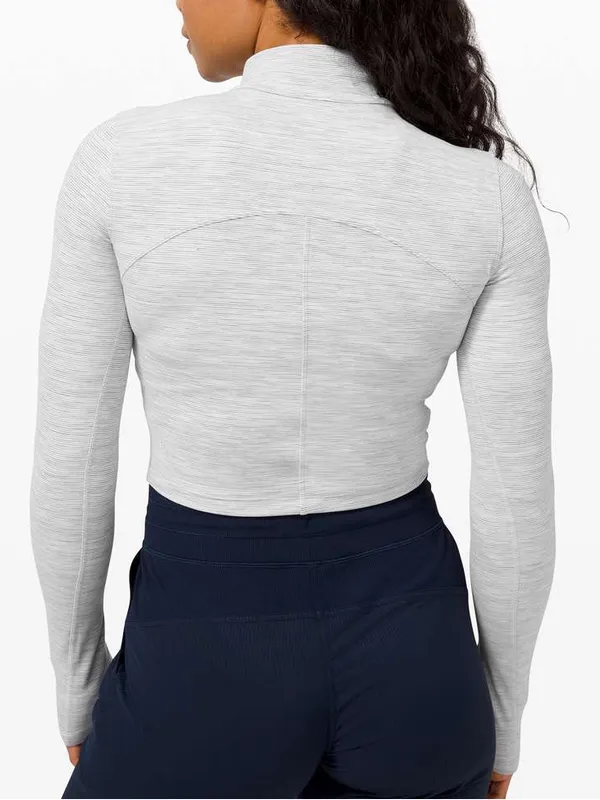 Lululemon All Aligned Mock Neck Long Sleeve Size 6 Nulu Cropped Gray Stripe - Image 2
