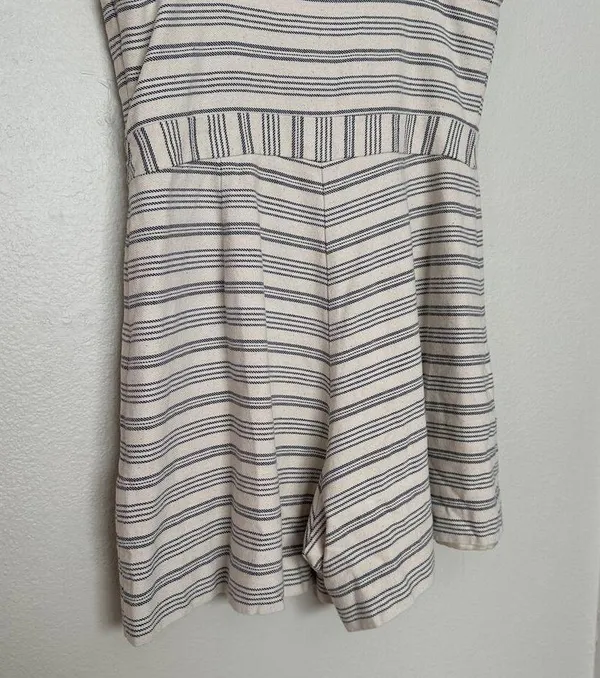 Anthropologie Paper Crown Womens S Romper Lined Shorts Zipper Jumper Cream Navy - Image 12