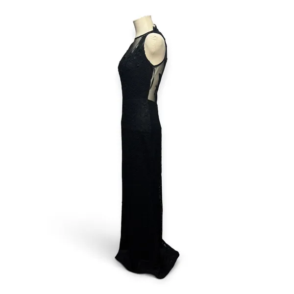 Symphony Lace Illusion Mesh Stretch Long Formal Dress Gown Black Large - Image 5