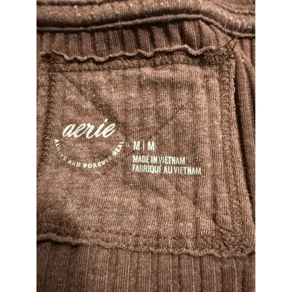 Aerie Womens Ribbed Henley Top Brown Long Sleeve‎ V-Neck Button Slim Fit Medium - Image 4