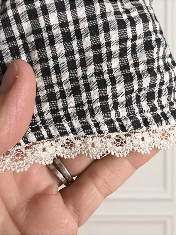 Aerie Black White Gingham Peplum Cami Lace Trim Shorts Set S Preppy Coquette - Image 8