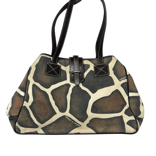 Dooney & Bourke Giraffe Print Canvas Shoulder Tote Bag Leather Trim Vintage Y2K - Image 2