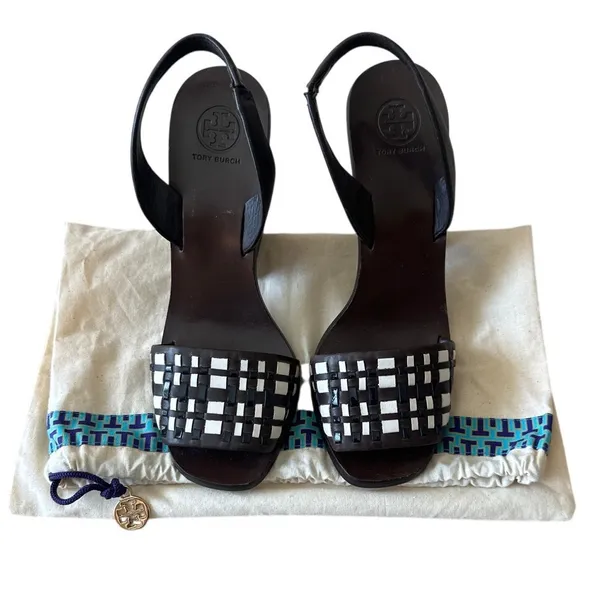 Tory Burch Emori Slingback Sandals‎ Wood Lucite Heel 8.5 - Image 3