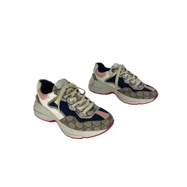 Gucci GG Rhyton Sneakers GG Supreme Canvas Pink Blue Size‎ 38 - Image 5
