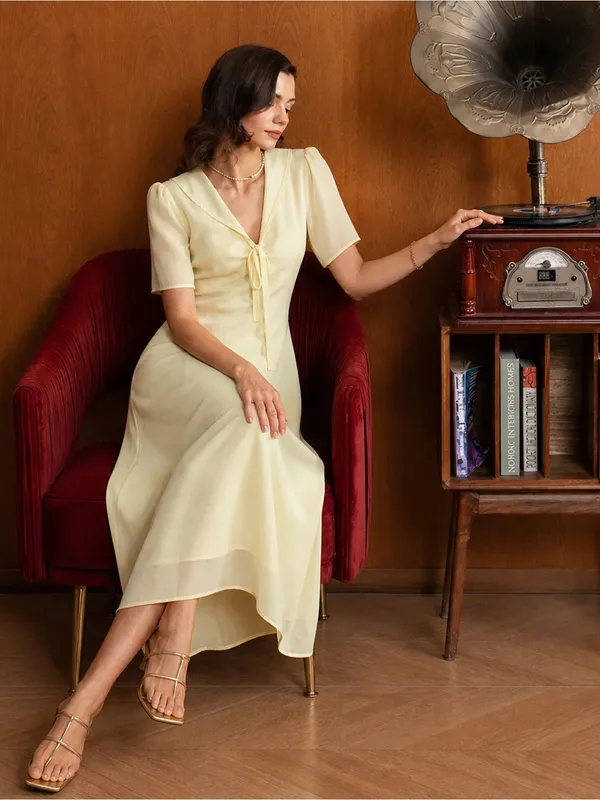 RIHOAS Pale Yellow Tie-Front Maxi Dress - Image 4