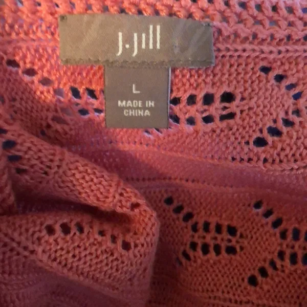 Crochet Linen Blend Tunic Cardigan Sz. L Coral One Button Closure Spring - Image 8