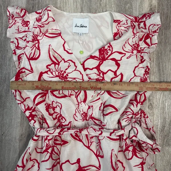 Sam‎ Edelman Petal Sketch V-Neck Maxi Dress Red White Floral Ruffle Size 10 NEW - Image 7